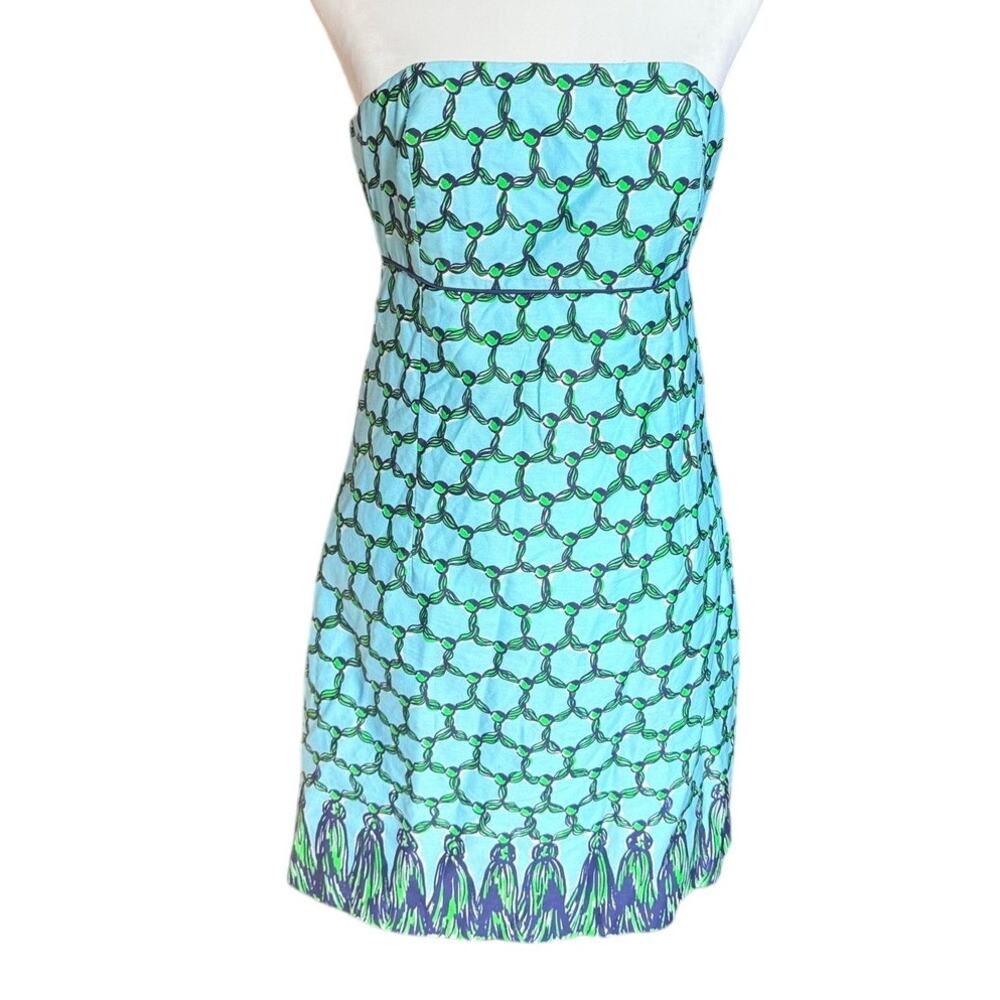 Lilly Pulitzer Bowen Tassel Blue & Green mini dress size 2 - Picture 1 of 5